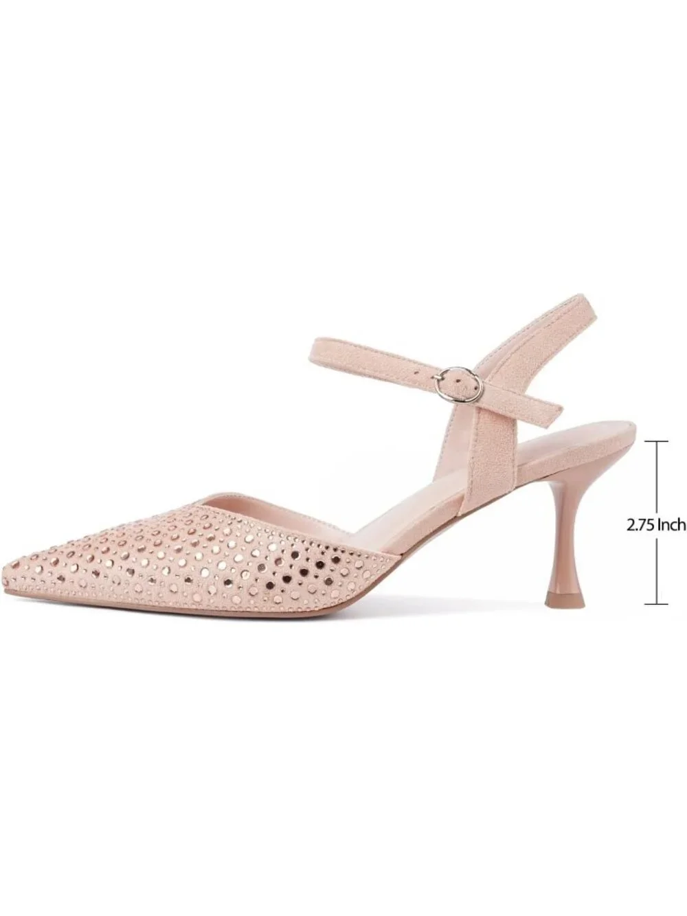Womens Pink Rhinestone Slingback Kitten Pointed Toe Pump Low Stiletto Heel Shoes